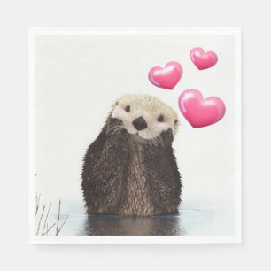 Serviette En Papier Cute Otter avec Love Hearts