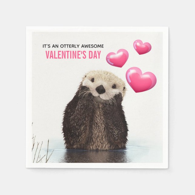 Serviette En Papier Cute Otter with Hearts Valentine (Devant)