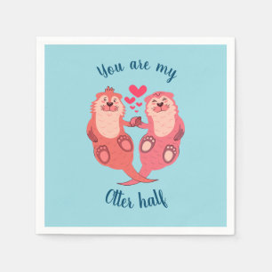 Serviette En Papier Cute Otters Valentines Day Couple Personnalisé