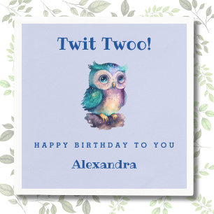 Serviette En Papier Cute Owl Dusty Blue Woodland Anniversaire de enfan