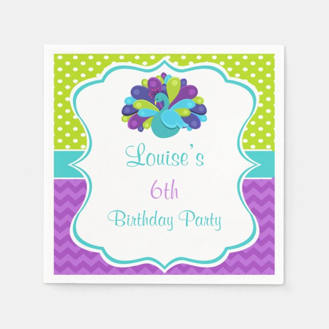 Serviette En Papier Cute Peacock vert et violet (Devant)