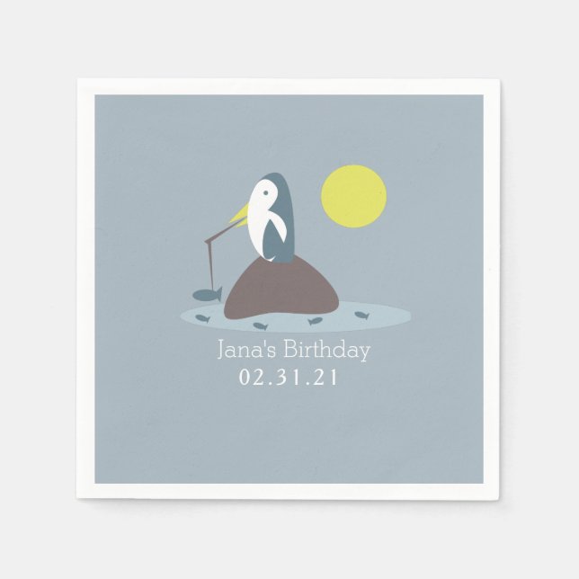 Serviette En Papier Cute Penguin Pêche Anniversaire (Devant)