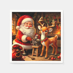 Serviette En Papier Cute Père Noël et Reindeer