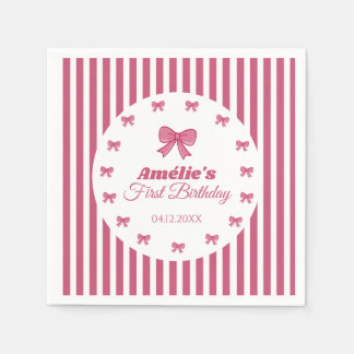 Serviette En Papier Cute Pink Bow Girl First Birthday 