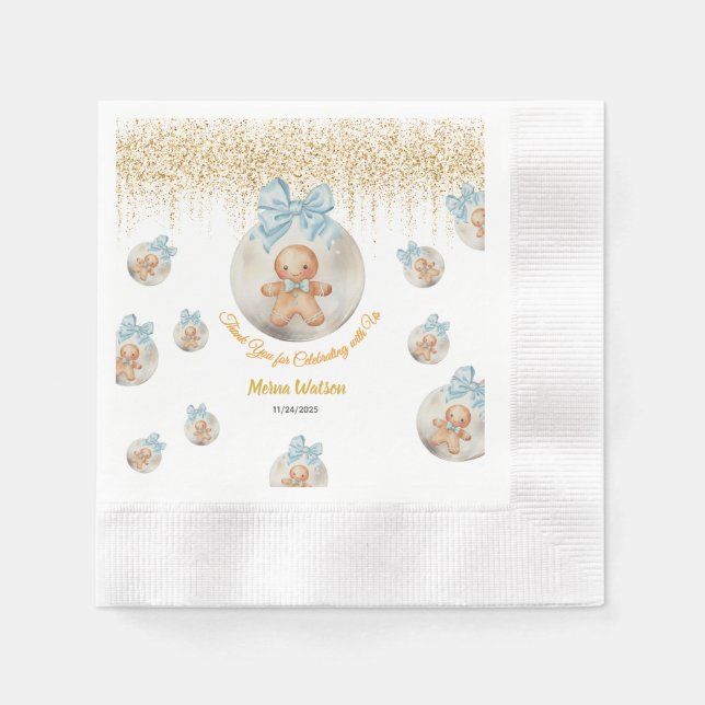 Serviette En Papier  Cute Pink Gingerbread  boy in Christmas Bauble  (Devant)