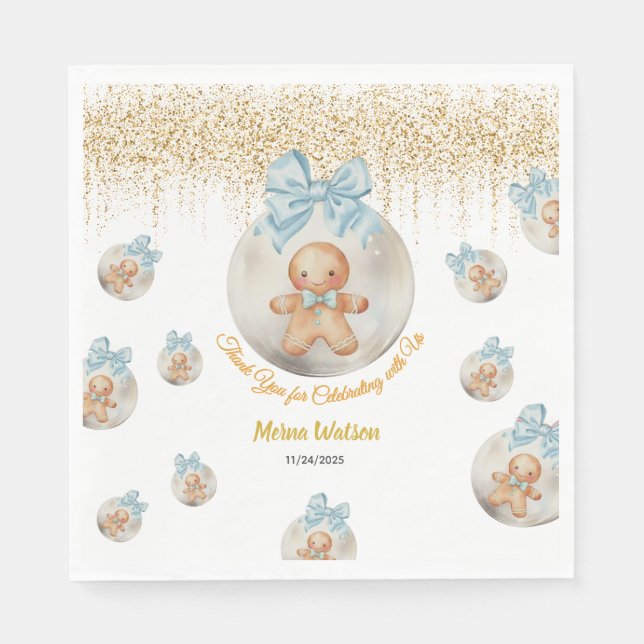 Serviette En Papier  Cute Pink Gingerbread boy in Christmas Bauble  (Devant)