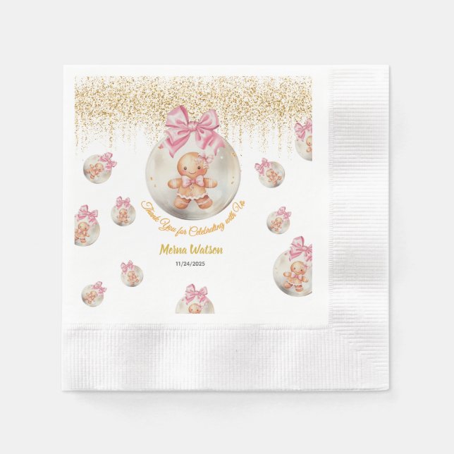 Serviette En Papier  Cute Pink Gingerbread Girl in Christmas Bauble  (Devant)