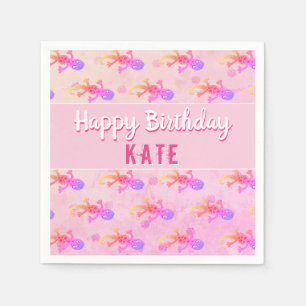 Serviette En Papier Cute Pink Lizard Gecko Fille fête d'anniversaire