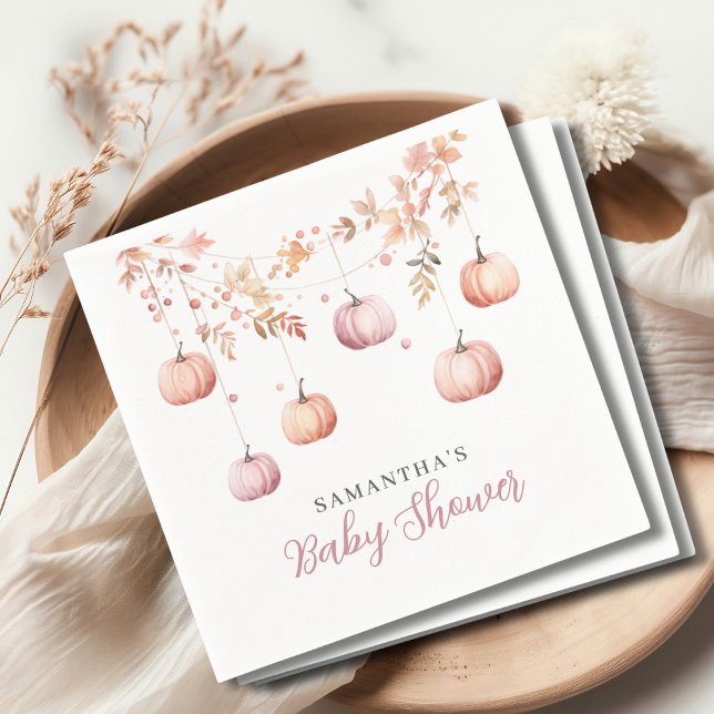 Serviette En Papier Cute Pink Pumpkin Girl Baby Shower (Créateur téléchargé)