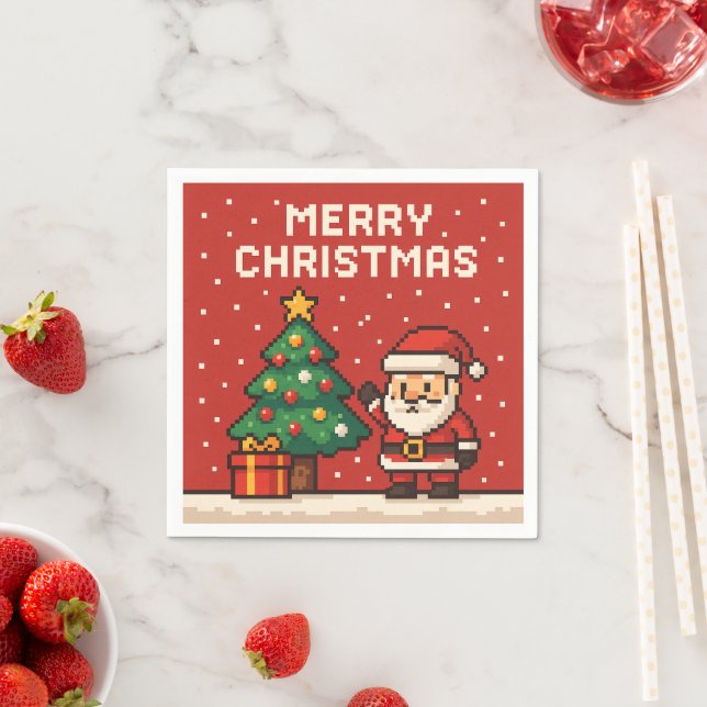 Serviette En Papier Cute pixel art Santa Claus (En situation)