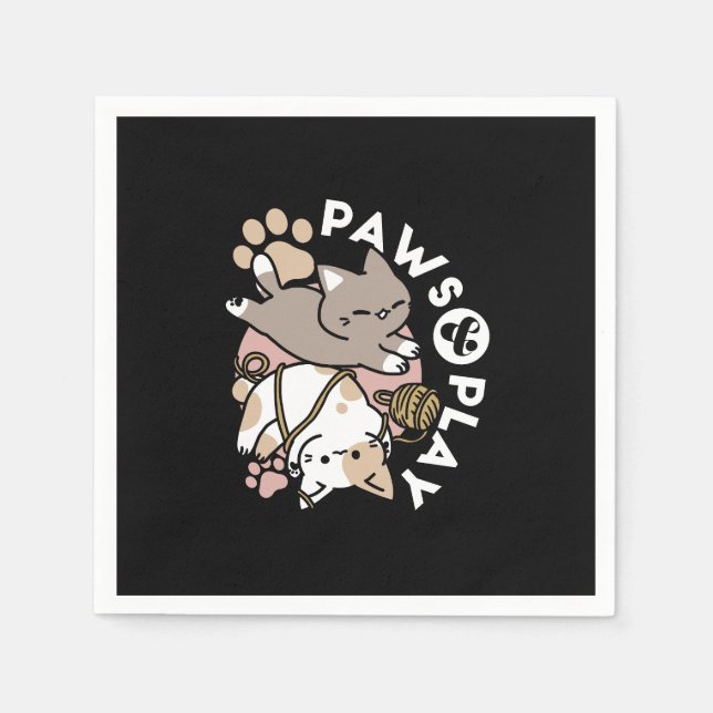 Serviette En Papier Cute Playful Cats Design – Fun Paws and Play Art (Devant)