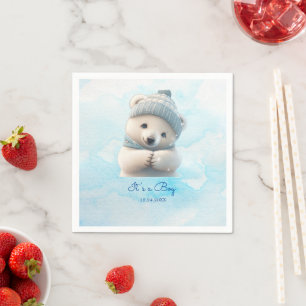 Serviette En Papier Cute Polar Ours Hiver Bleu Baby shower Son Garçon