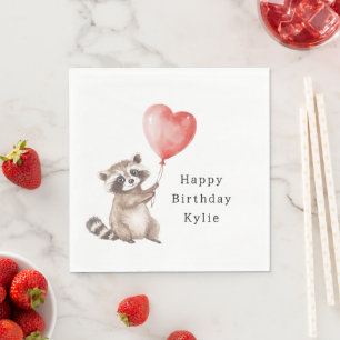 Serviette En Papier Cute Raccoon Animal Heart Balloon Anniversaire