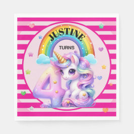 Serviette En Papier Cute Rainbow et Unicorn 4e anniversaire