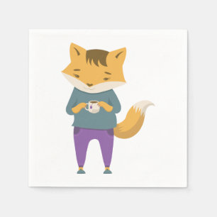 Serviette En Papier Cute renard avec tasse de thé