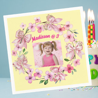 Serviette En Papier Cute Rose Floral Bow Girl Photo Anniversaire