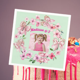 Serviette En Papier Cute Rose Floral Bow Girl Photo Anniversaire
