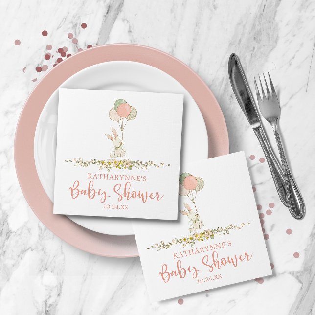 Serviette En Papier Cute rose Rustique Baby shower de lapin Floral (Cute Pink Rustic Floral Bunny Baby Shower Napkins)