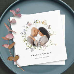 Serviette En Papier Cute Rustic Meadow Floral Wreath Mariage photo