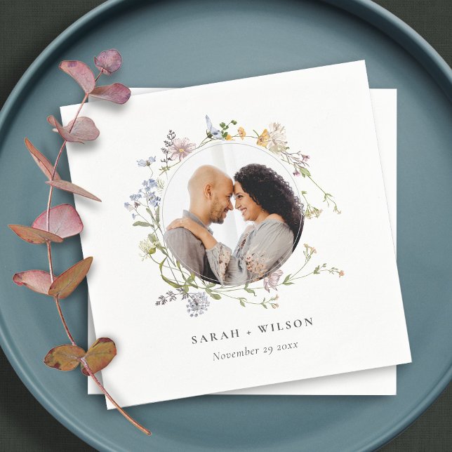 Serviette En Papier Cute Rustic Meadow Floral Wreath Mariage photo (Créateur téléchargé)