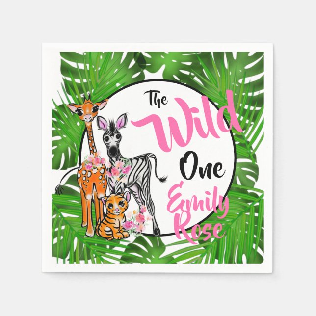 Serviette En Papier Cute Safari animaux 1er anniversaire | jungle Anim (Devant)