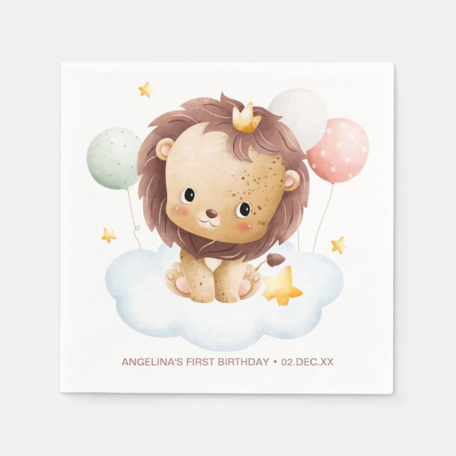 Serviette En Papier Cute Safari Aquarelle Lion Prince Anniversaire de  (Devant)