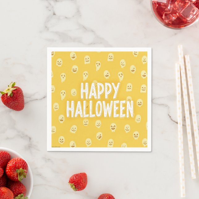 Serviette En Papier Cute serviette d'Halloween Jaune avec des fantômes (En situation)