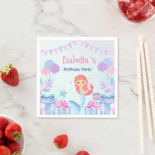 Serviette En Papier Cute Sirène Arc-en-ciel Aquarelle fête d'anniversa