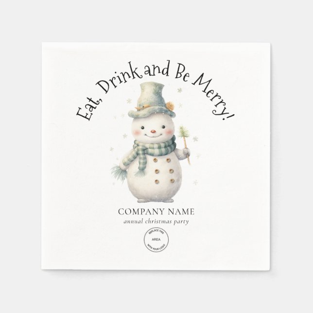 Serviette En Papier Cute Snowman Company Logo fête de Noël (Devant)