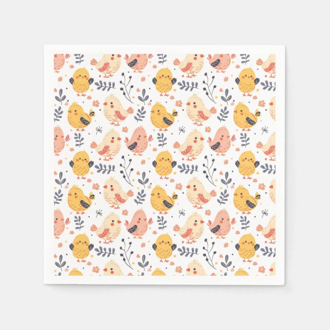 Serviette En Papier Cute Spring Chicks et modèle floral (Devant)