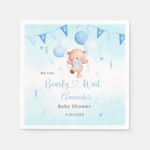 Serviette En Papier Cute Teady Bear Aquarelle Boho Blue Balloons