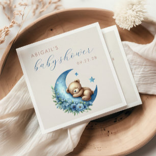 Serviette En Papier Cute Teddy Bear Blue Moon Boy Baby shower