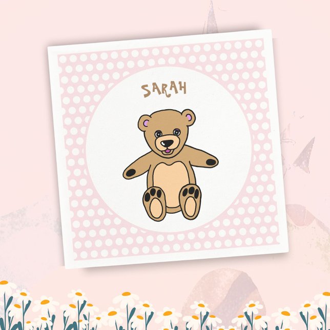 Serviette En Papier Cute Teddy Bear Pink Enfants Nom Fête d'anniversai (Créateur téléchargé)