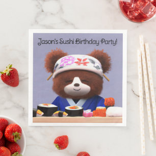 Serviette En Papier Cute Teddy Bear Sushi Chef Fête d'anniversaire