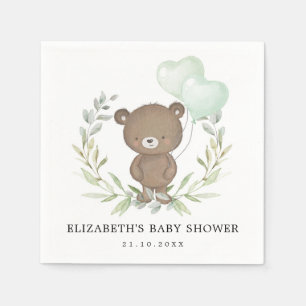 Serviette En Papier Cute Teddy Ours Vert Ballons Baby shower de lit