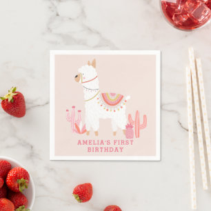 Serviette En Papier Cute Tout Llama Fun Rose 1er Anniversaire