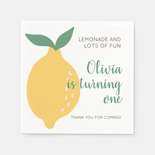 Serviette En Papier Cute Turner un citron jaune 1er anniversaire (Devant)