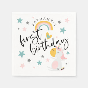 Serviette En Papier Cute Unicorn fille 1er anniversaire