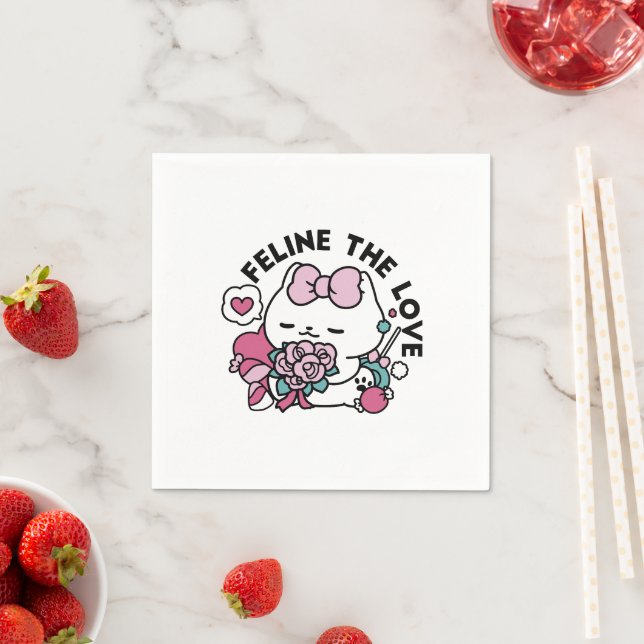 Serviette En Papier Cute Valentine's Cat Design - Feline the Love (En situation)