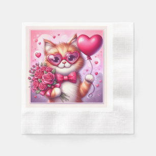 Serviette En Papier Cute Valentine's day cat/chaton