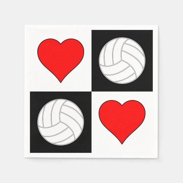 Serviette En Papier Cute Volleyballs & Coeurs Tennis Party Napkins (Devant)