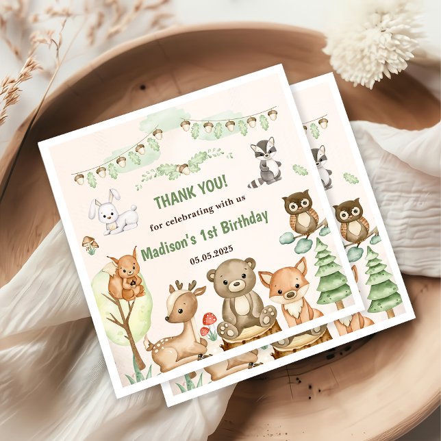 Serviette En Papier Cute Woodland Animaux 1er Anniversaire Party Napki (Créateur téléchargé)