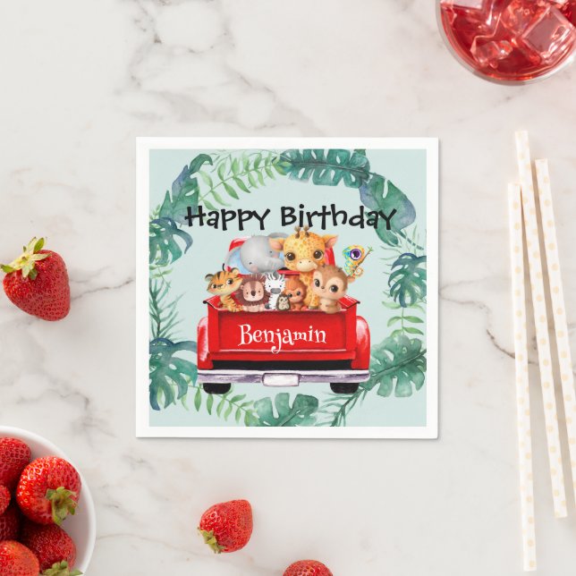 Serviette En Papier Cute Zoo jungle ferme camion garçon Fête d'anniver (En situation)