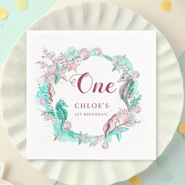 Serviette En Papier Cyan & Lavender sous la mer Anniversaire (Créateur téléchargé)