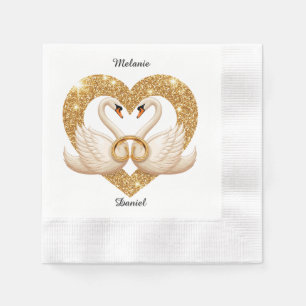 Serviette En Papier Cygnes Élégants avec Anneaux Dorés