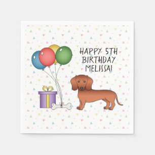 Serviette En Papier Dachshund à poil lisse rouge Joyeux Anniversaire