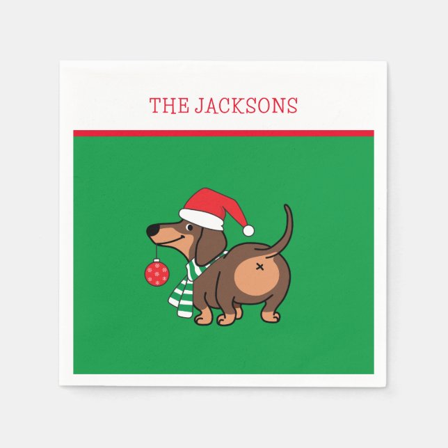 Serviette En Papier Dachshund Chien mignonne Joyeux Noël (Devant)