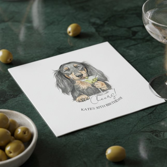 Serviette En Papier Dachshund Dirty Martini Doodle Cocktail (Celebrate with this custom hand drawn dachshund martini cocktail napkin!)