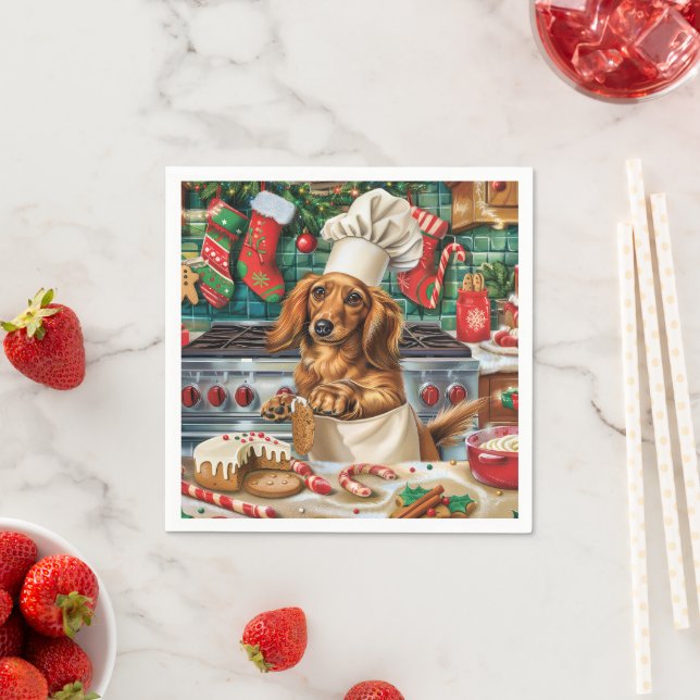 Serviette En Papier Dachshund Gîtes : Noël festif (En situation)