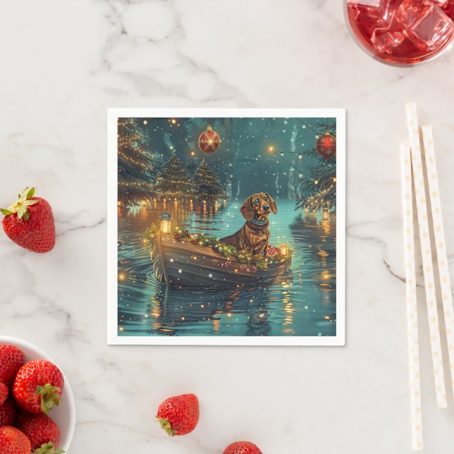 Serviette En Papier Dachshund Noël Festive Voyage (En situation)